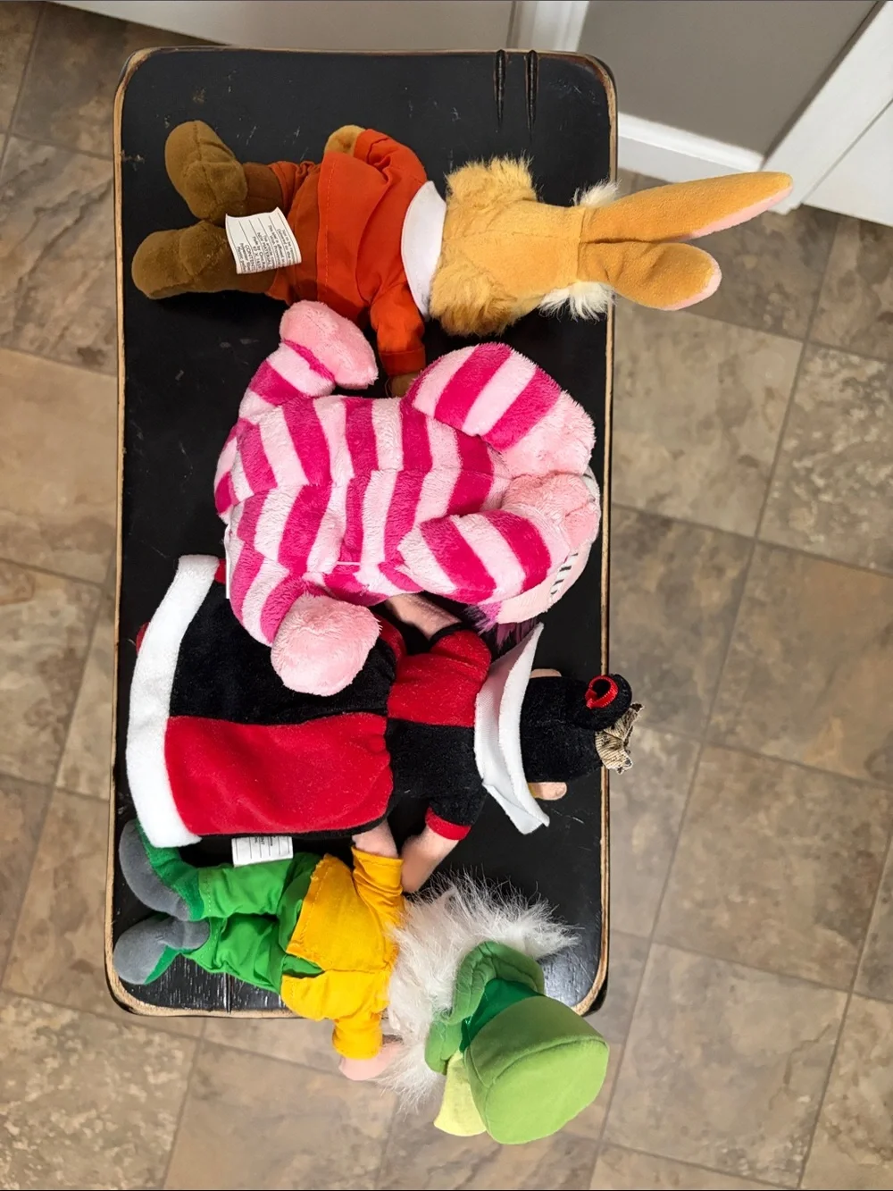 Disney Pink Striped Cheshire Cat Plush with Multicolor Wonderland Characters